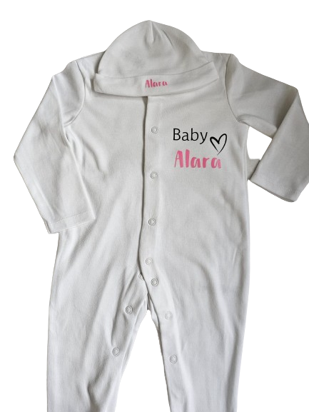 Personalised baby sleepsuit and hot sale hat