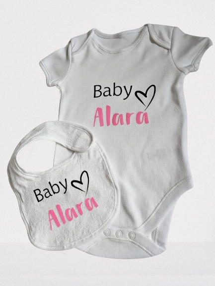 Personalised Cute Baby Vest & Bib Set Boy/Girl Pink/Blue Gift Set