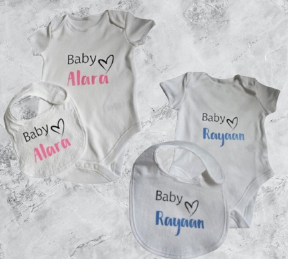 Personalised Cute Baby Vest & Bib Set Boy/Girl Pink/Blue Gift Set