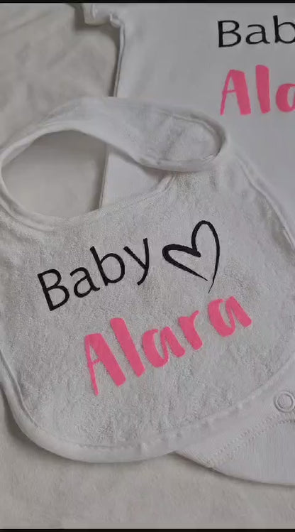 Personalised Cute Baby Vest & Bib Set Boy/Girl Pink/Blue Gift Set