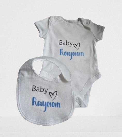 Personalised Cute Baby Vest & Bib Set Boy/Girl Pink/Blue Gift Set